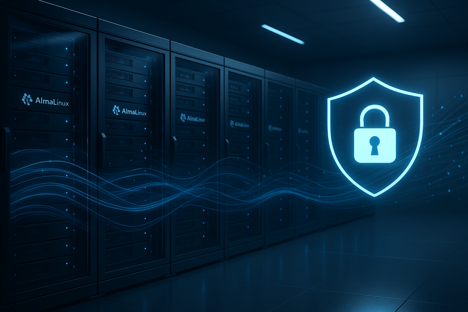 Serwer AlmaLinux w centrum danych z aktywną funkcją Livepatching jądra