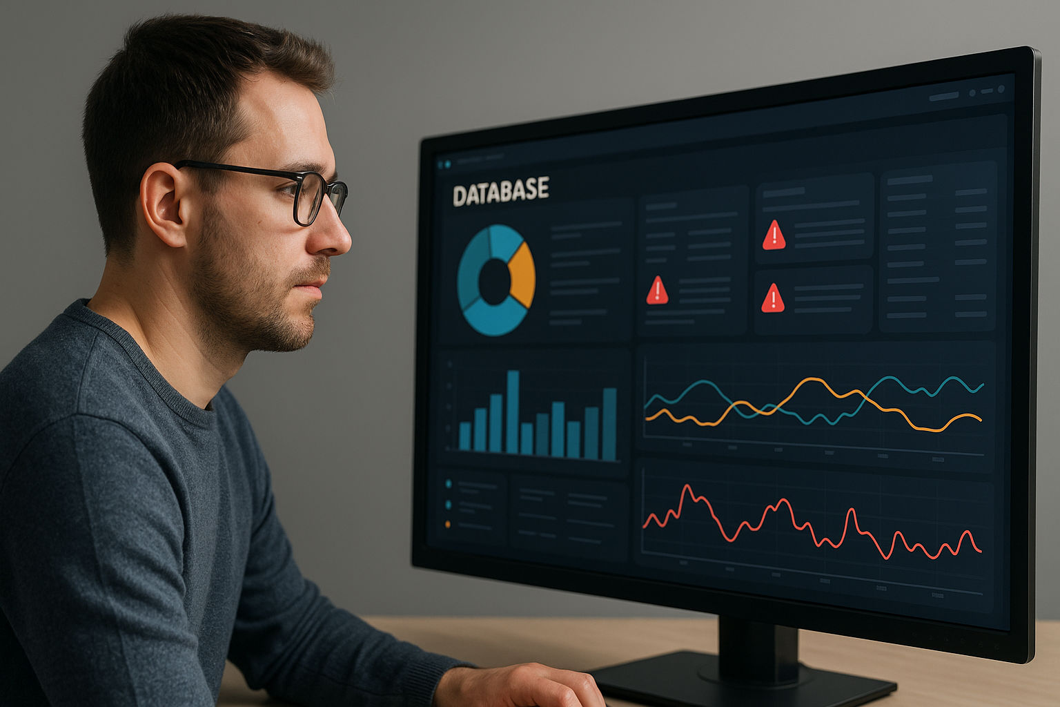 An administrator analyzes CloudLinux database reports on a server monitor
