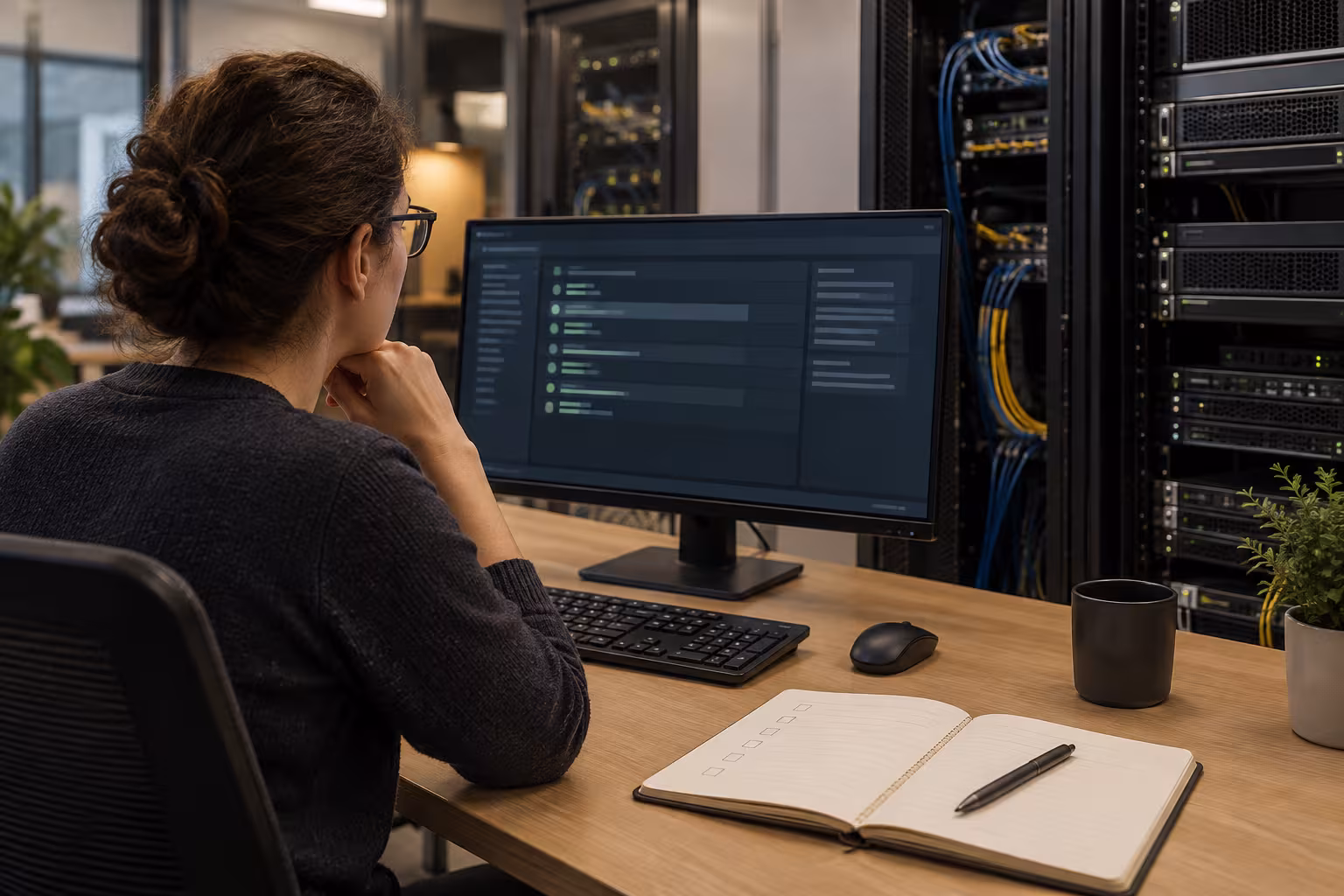 管理者は、計画的なライブパッチの展開に先立ち、Linuxサーバーの状態を確認しています。.