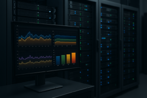 Grafana Dashboard visualisiert Linux PSI Ressourcendruck im Serverraum