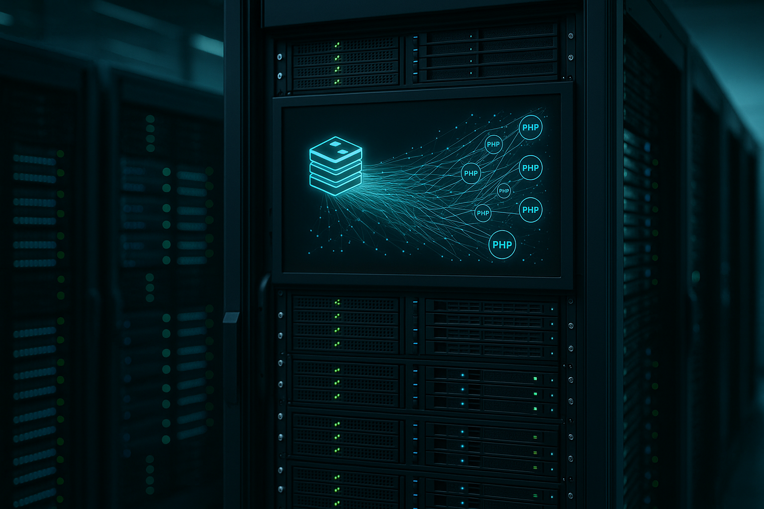 Server rack with visualized Redis connections for PHP applications