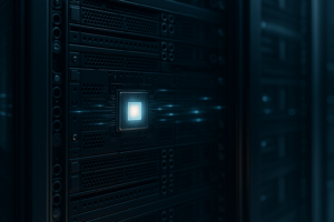 Centro dati fotorealistico con il simbolo di un kernel tickless e un carico di lavoro della CPU stabile